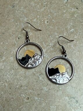 Silver-tone Mountain Sunrise Drop Earrings with Gold Accent